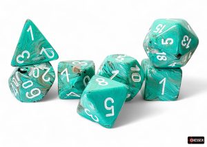 Chessex Mega-Hedral 7 Dice Set Marble Oxi Copper-white - dice set