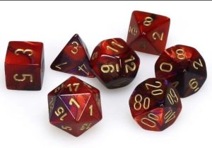 Gemini Mini-hedral Purple-Red/Gold 7 Dice set - dice set