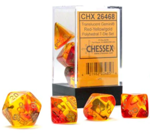 Gemini Polyhedral Translucent Red-Yellow/Gold 7 dice set - dice set